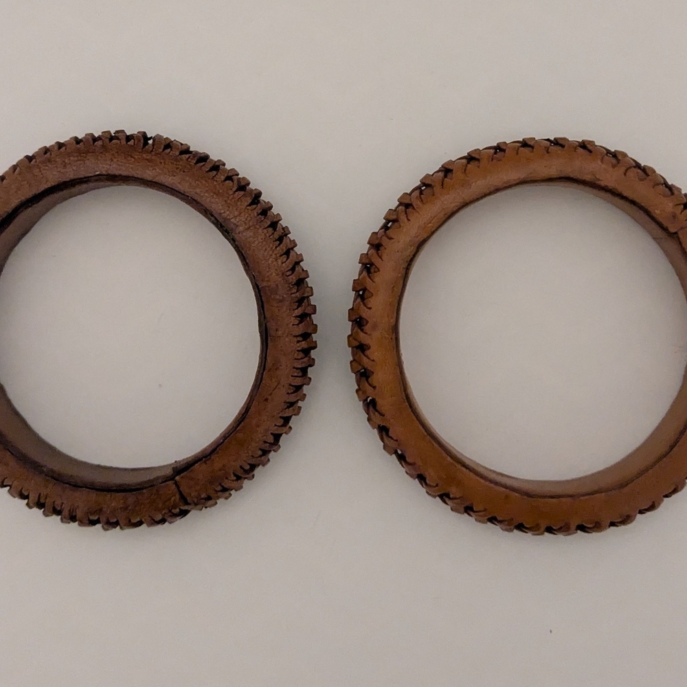 Brown Leather Bangle Bracelets - image 5